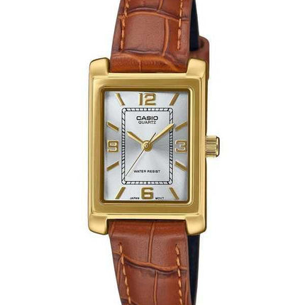 Casio Standard Analogico Cinturino in Pelle Marrone Quadrante Argento Quarzo LTP-1234GLL-7A Orologio da Donna