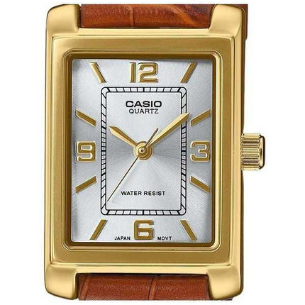 Casio Standard Analogico Cinturino in Pelle Marrone Quadrante Argento Quarzo LTP-1234GLL-7A Orologio da Donna