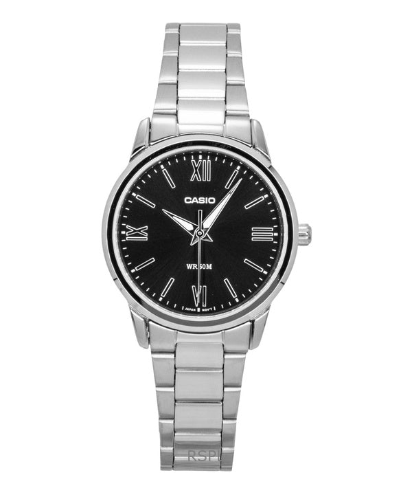 Orologio da donna Casio analogico in acciaio inossidabile con quadrante nero al quarzo LTP-1303DD-1AV
