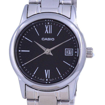 Orologio da donna Casio quadrante nero in acciaio inossidabile analogico al quarzo LTP-V002D-1B3 LTPV002D-1