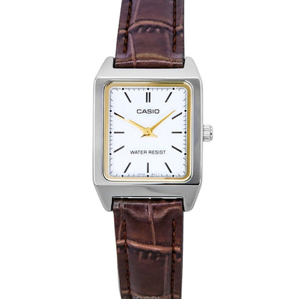 Orologio da donna Casio analogico standard con cinturino in pelle quadrante bianco al quarzo LTP-V007L-7E2