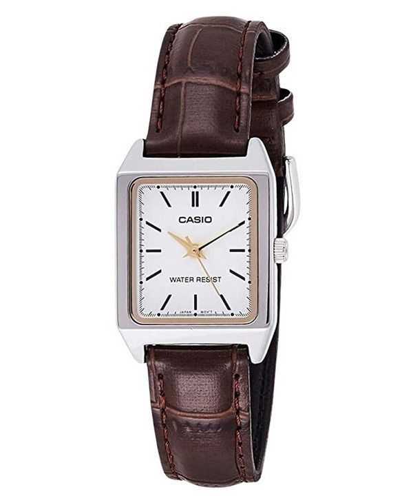 Orologio da donna Casio analogico standard con cinturino in pelle quadrante bianco al quarzo LTP-V007L-7E2
