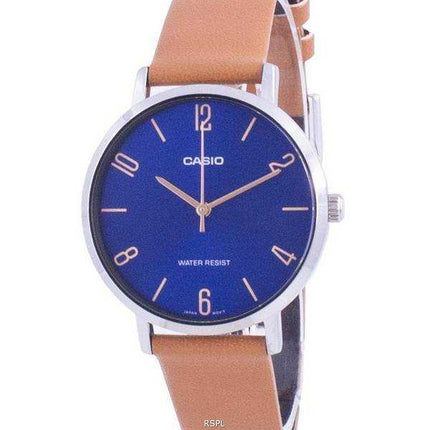 Orologio da donna Casio quadrante blu cinturino in pelle al quarzo LTP-VT01L-2B2 LTPVT01L-2B2