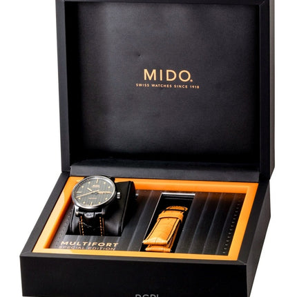 Orologio da uomo Mido Multifort Special Edition con cinturino in pelle e quadrante nero automatico M005.430.36.051.80 100M con cinturino extra