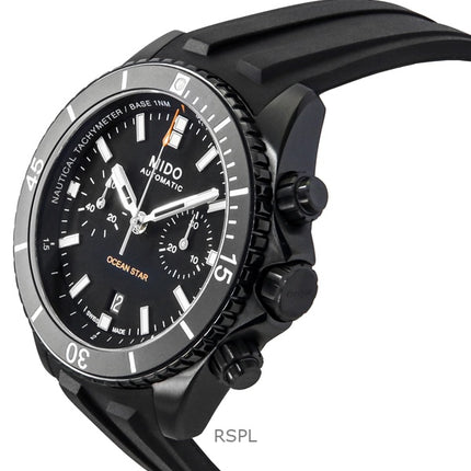 Orologio da uomo Mido Ocean Star Cronografo con cinturino in gomma e quadrante nero, automatico, subacqueo, M026.627.37.051.00, 200 m