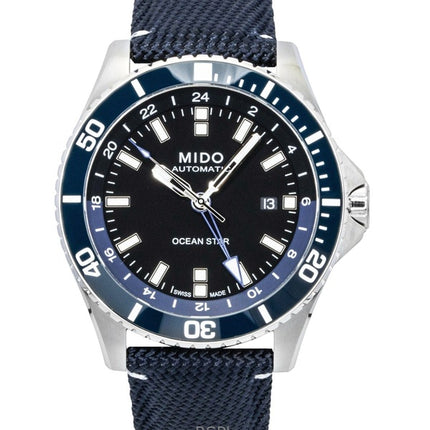 Orologio da uomo Mido Ocean Star GMT con cinturino in tessuto e quadrante nero, automatico, subacqueo, M026.629.17.051.00, 200 m