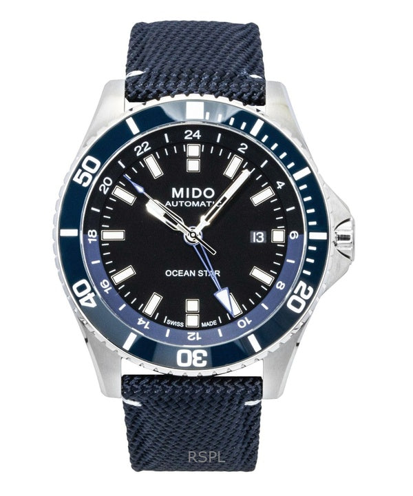 Orologio da uomo Mido Ocean Star GMT con cinturino in tessuto e quadrante nero, automatico, subacqueo, M026.629.17.051.00, 200 m