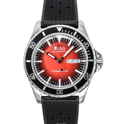 Orologio da uomo Mido Ocean Star Tribute Gradient con cinturino in gomma e quadrante rosso, automatico, subacqueo, M026.830.17.421.00, 200 m