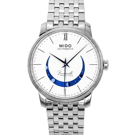 Orologio da uomo Mido Baroncelli Smiling Moon in acciaio inossidabile con quadrante bianco automatico M027.407.11.010.01