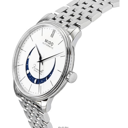 Orologio da uomo Mido Baroncelli Smiling Moon in acciaio inossidabile con quadrante bianco automatico M027.407.11.010.01