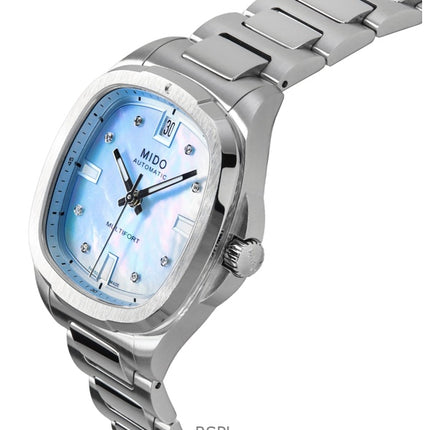 Orologio da donna Mido Multifort TV 35 diamanti accenti quadrante in madreperla blu automatico M049.307.11.136.00 100M