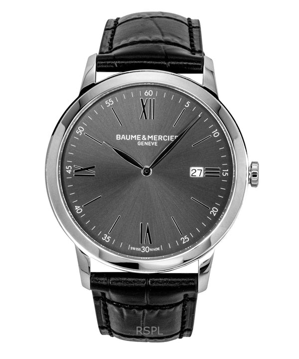 Orologio da uomo Baume &amp; Mercier Classima con cinturino in pelle e quadrante nero al quarzo M0A10416