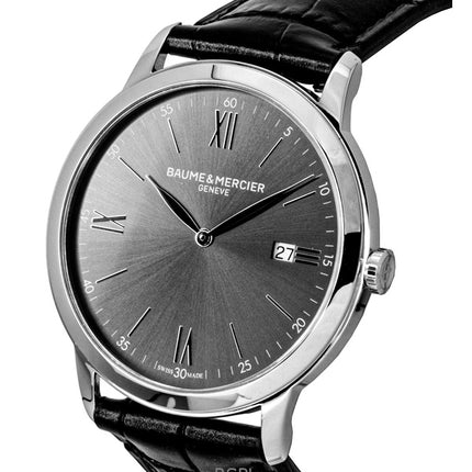 Orologio da uomo Baume &amp; Mercier Classima con cinturino in pelle e quadrante nero al quarzo M0A10416