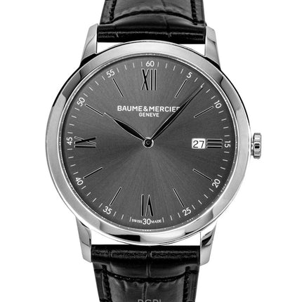 Orologio da uomo Baume &amp; Mercier Classima con cinturino in pelle e quadrante nero al quarzo M0A10416