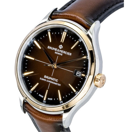 Orologio da uomo Baume &amp; Mercier Clifton con cinturino in pelle e quadrante marrone automatico M0A10713