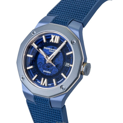 Orologio da uomo Baume &amp; Mercier Riviera con cinturino in gomma e quadrante blu automatico M0A10769 100M