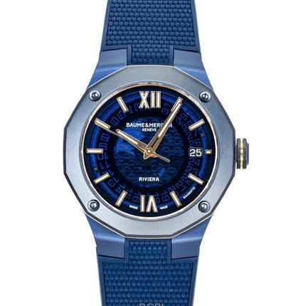 Orologio da uomo Baume &amp; Mercier Riviera con cinturino in gomma e quadrante blu automatico M0A10769 100M