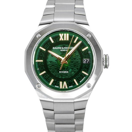 Orologio da uomo Baume &amp; Mercier Riviera in acciaio inossidabile con quadrante verde automatico M0A10770 100M
