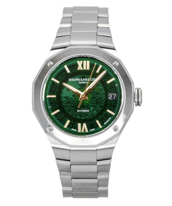 Orologio da uomo Baume &amp; Mercier Riviera in acciaio inossidabile con quadrante verde automatico M0A10770 100M