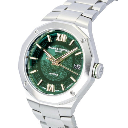 Orologio da uomo Baume &amp; Mercier Riviera in acciaio inossidabile con quadrante verde automatico M0A10770 100M