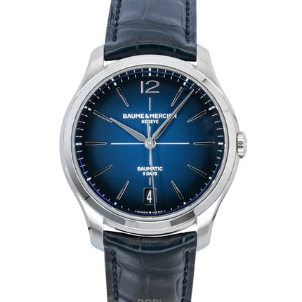 Orologio da uomo Baume &amp; Mercier Clifton con cinturino in pelle e quadrante blu automatico M0A10771