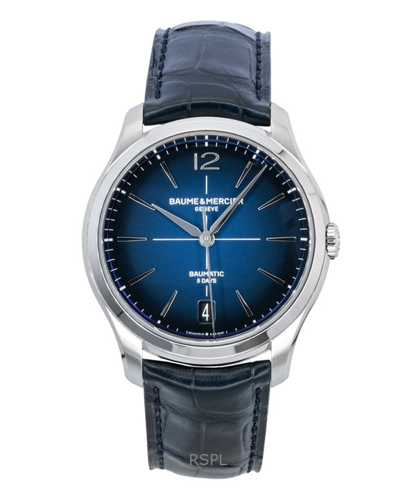 Orologio da uomo Baume &amp; Mercier Clifton con cinturino in pelle e quadrante blu automatico M0A10771