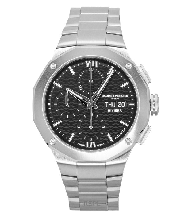Orologio da uomo Baume &amp; Mercier Riviera Cronografo in acciaio inossidabile con quadrante nero automatico M0A10825 100M