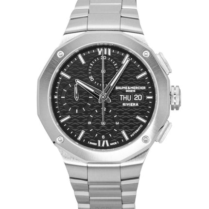 Orologio da uomo Baume &amp; Mercier Riviera Cronografo in acciaio inossidabile con quadrante nero automatico M0A10825 100M