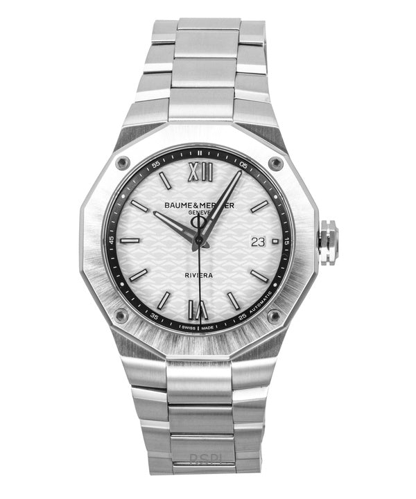 Orologio da uomo Baume &amp; Mercier Riviera in acciaio inossidabile con quadrante argentato automatico M0A10829 100M