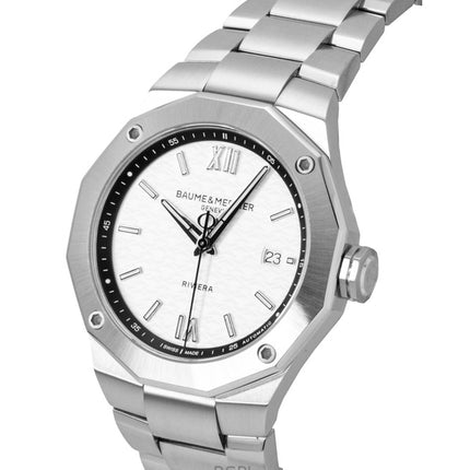 Orologio da uomo Baume &amp; Mercier Riviera in acciaio inossidabile con quadrante argentato automatico M0A10829 100M