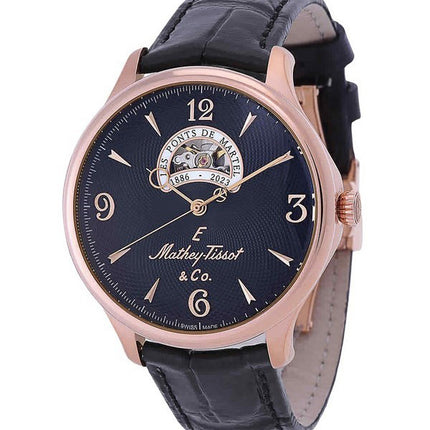 Orologio da uomo Mathey-Tissot Edmond cinturino in pelle edizione limitata cuore aperto quadrante nero cinturino in pelle MC1886