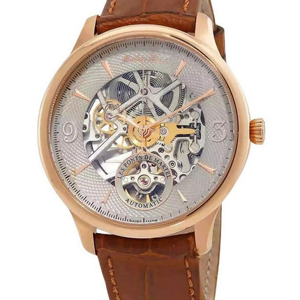 Orologio da uomo Mathey-Tissot Edmond Havana in edizione limitata con cinturino in pelle scheletrato quadrante crema automatico