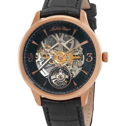 Orologio da uomo Mathey-Tissot Edmond Havana in edizione limitata con cinturino in pelle scheletrato quadrante nero automatico M