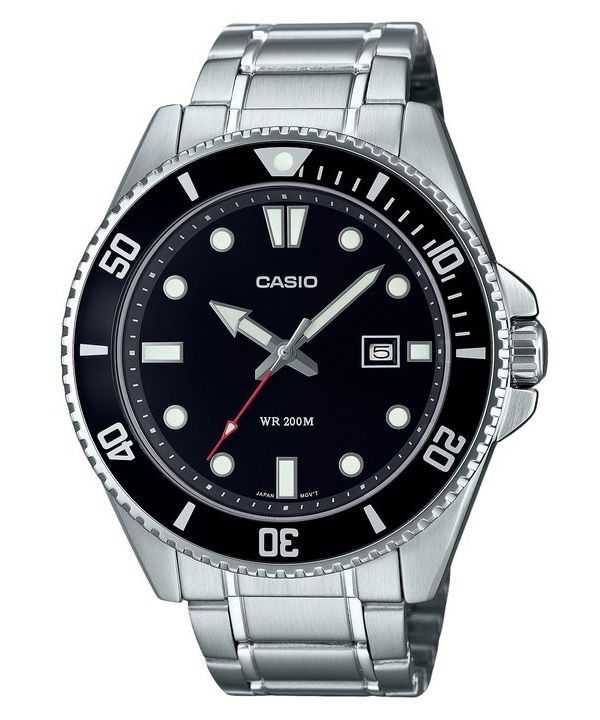 Orologio da uomo Casio analogico standard in acciaio inossidabile quadrante nero al quarzo MDV-107D-1A1 200M