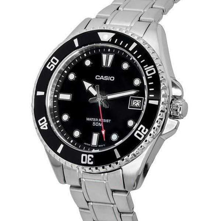 Orologio da uomo Casio analogico standard in acciaio inossidabile quadrante nero al quarzo MDV-10D-1A1