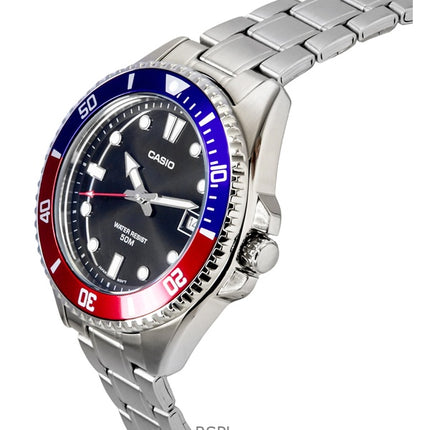 Casio Standard Analog Pepsi Bezel Acciaio inossidabile Quadrante nero Quarzo Orologio da uomo MDV-10D-1A3