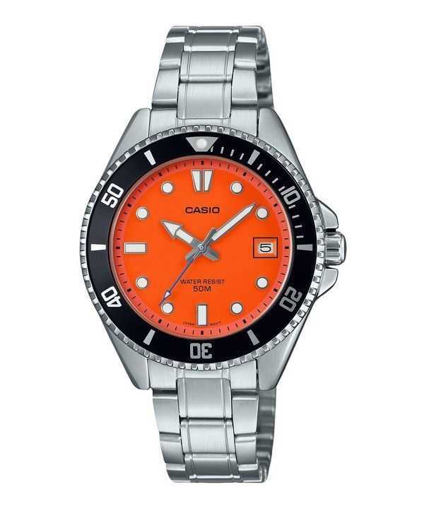 Orologio da uomo Casio Standard Analogico in acciaio inossidabile con quadrante arancione al quarzo MDV-10D-4A1V