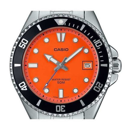 Orologio da uomo Casio Standard Analogico in acciaio inossidabile con quadrante arancione al quarzo MDV-10D-4A1V