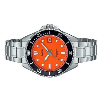 Orologio da uomo Casio Standard Analogico in acciaio inossidabile con quadrante arancione al quarzo MDV-10D-4A1V