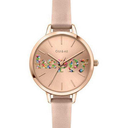 Oui & Me Petite Fleurette Orologio da donna con quadrante Sunray in oro rosa con cinturino in pelle al quarzo ME010009