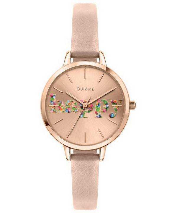 Oui & Me Petite Fleurette Orologio da donna con quadrante Sunray in oro rosa con cinturino in pelle al quarzo ME010009