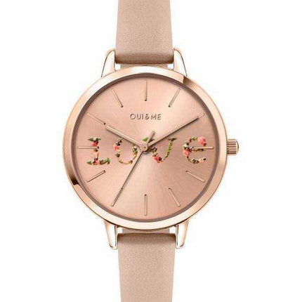 Oui & Me Fleurette Orologio da donna in oro rosa con quadrante Sunray e cinturino in pelle al quarzo ME010018