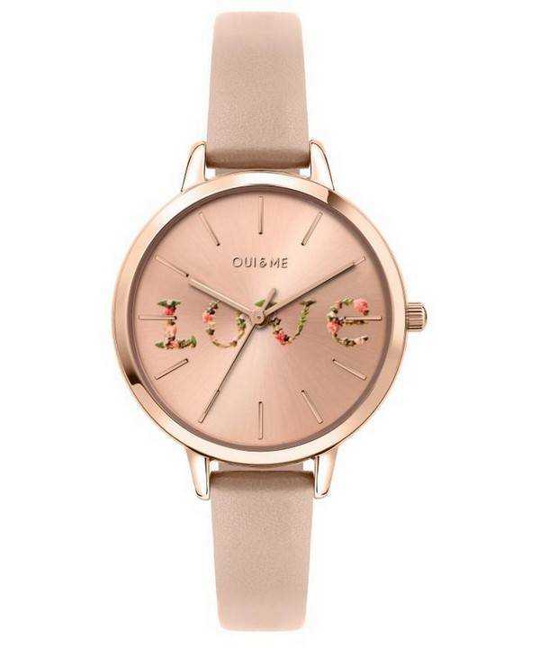 Oui & Me Fleurette Orologio da donna in oro rosa con quadrante Sunray e cinturino in pelle al quarzo ME010018