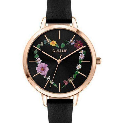 Orologio da donna Oui & Me Grande Fleurette quadrante nero cinturino in pelle al quarzo ME010030