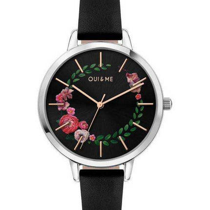 Orologio da donna Oui & Me Grande Fleurette quadrante nero cinturino in pelle al quarzo ME010033
