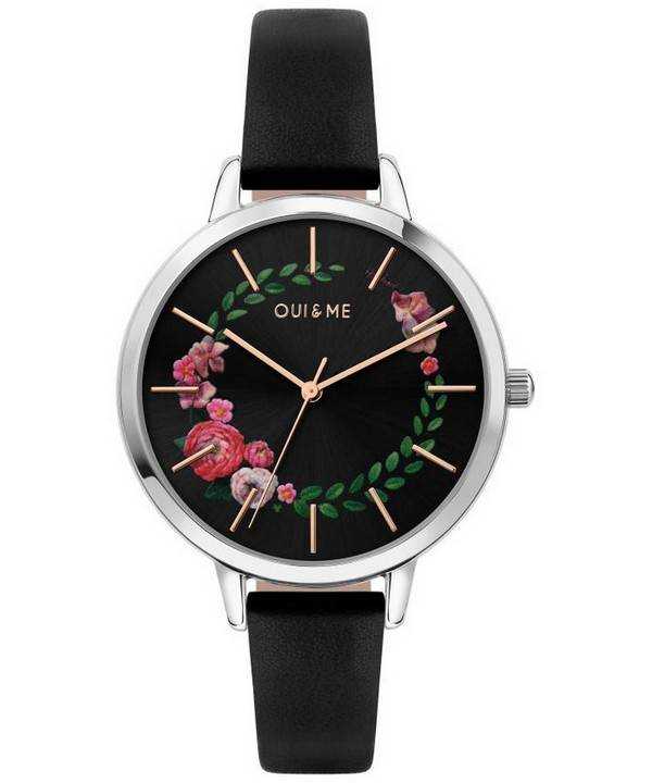 Orologio da donna Oui & Me Grande Fleurette quadrante nero cinturino in pelle al quarzo ME010033