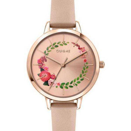 Oui & Me Fleurette Orologio da donna in oro rosa con quadrante Sunray e cinturino in pelle al quarzo ME010038