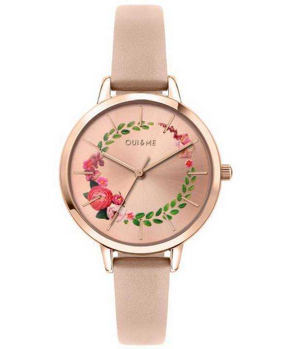 Oui & Me Fleurette Orologio da donna in oro rosa con quadrante Sunray e cinturino in pelle al quarzo ME010038