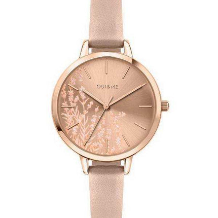 Oui & Me Petite Fleurette Orologio da donna in oro rosa con quadrante Sunray e cinturino in pelle al quarzo ME010064