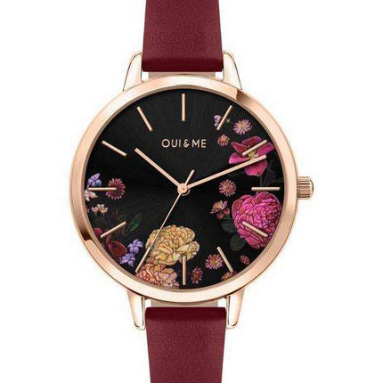 Orologio da donna Oui & Me Grande Fleurette quadrante nero cinturino in pelle al quarzo ME010086